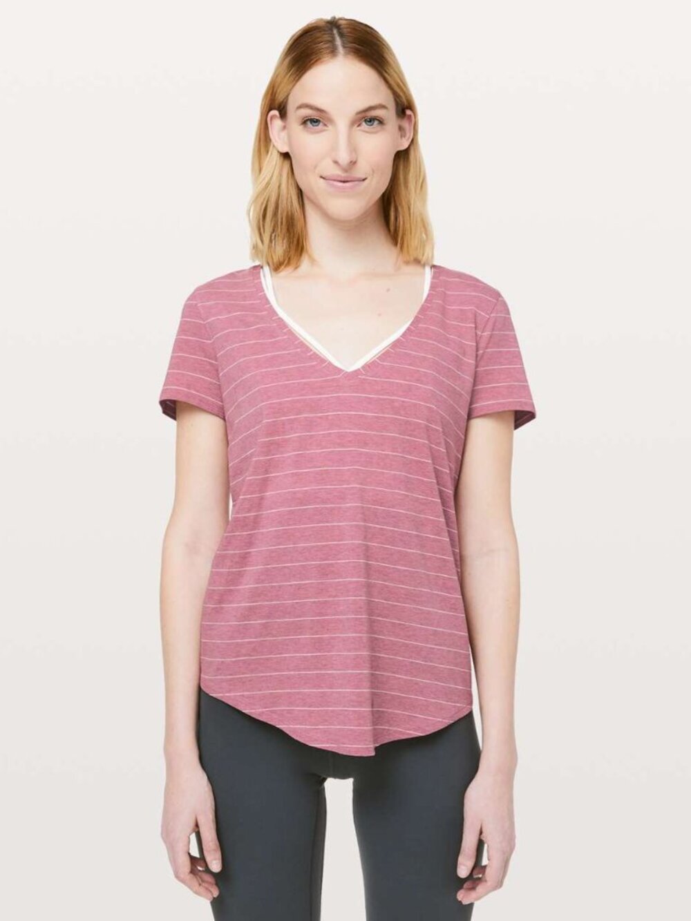 Lululemon Love Tee V - 12 Short Serve Stripe Heathered So Merlot White